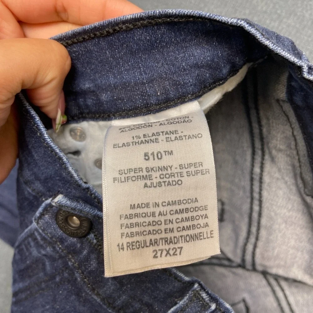 Vintage Levi's 510 Super Skinny Jeans Boys 14 27x27 Blue Denim Cotton Stretch